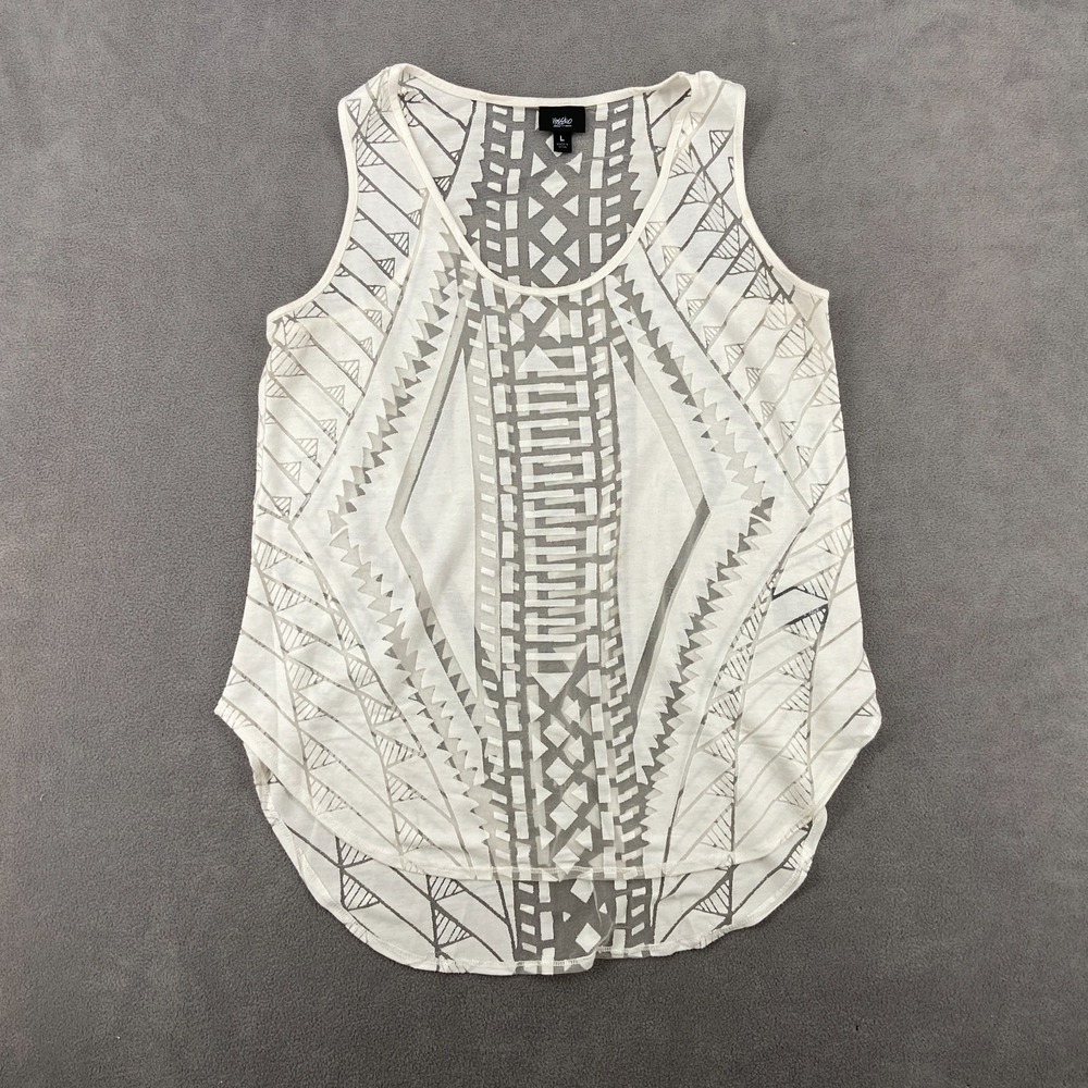 Y2K Mossimo Tank Top Sz L Mech Lace White Geometric Wide Strap